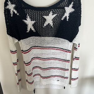 Hollister Stars + Striped Off Shoulder/Open Tie Back Knitted Sweater